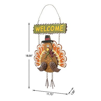 Glitzhome 18"h Iron/wooden Turkey Welcome Wall Decor