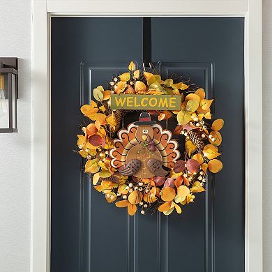 Glitzhome 18"h Iron/wooden Turkey Welcome Wall Decor