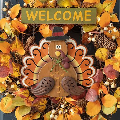 Glitzhome 18"h Iron/wooden Turkey Welcome Wall Decor