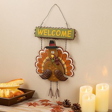 Glitzhome 18"h Iron/wooden Turkey Welcome Wall Decor