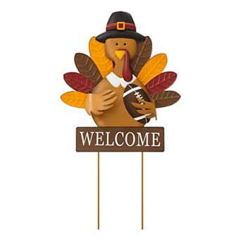 Glitzhome 30"H Thanksgiving Turkey Yard Stakes, Fall Harvest Metal Sign Wall Decor