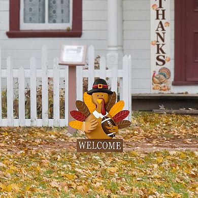 Glitzhome 29.92" H Thanksgiving Turkey Yard Stakes, Fall Harvest Metal Welcome Sign Wall Decor