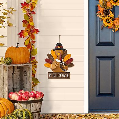 Glitzhome 29.92" H Thanksgiving Turkey Yard Stakes, Fall Harvest Metal Welcome Sign Wall Decor