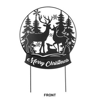 Glitzhome 30"H Metal Reindeer Family Silhouette Yard Stakes,Christmas Waterglobe Shape Hanging Decor