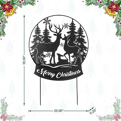 Glitzhome 30"H Metal Reindeer Family Silhouette Yard Stakes,Christmas Waterglobe Shape Hanging Decor