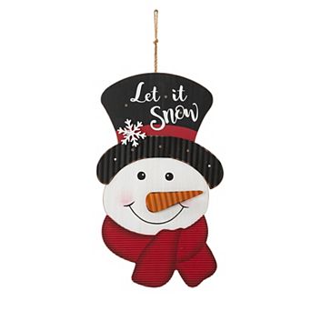 Glitzhome 19"h Lighted Snowman Hanging Sign Decor, Let it Snow Xmas Wall Signs with 8 LED Lights