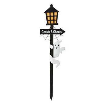 Glitzhome 42"h Lighted Halloween Wooden Haunted House Yard Stake