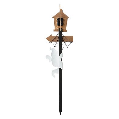 Glitzhome 42"h Lighted Halloween Wooden Haunted House Yard Stake