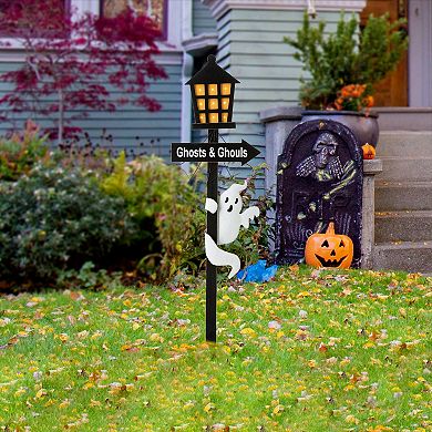 Glitzhome 42"h Lighted Halloween Wooden Haunted House Yard Stake