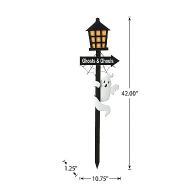 Glitzhome 42"h Lighted Halloween Wooden Haunted House Yard Stake