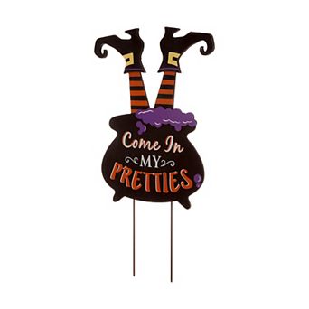 Glitzhome 32"H Halloween Witch Yard Stake, Wooden Standing Decor or Hanging Decor