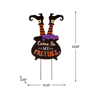 Glitzhome 32"H Halloween Witch Yard Stake, Wooden Standing Decor or Hanging Decor