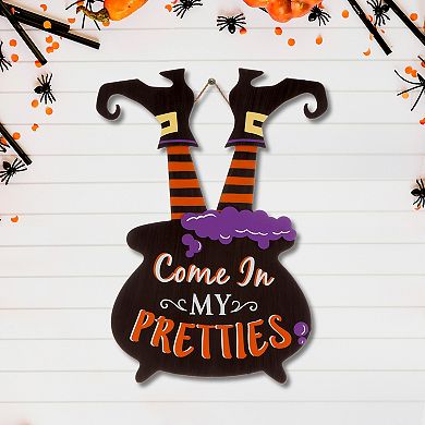 Glitzhome 32"H Halloween Witch Yard Stake, Wooden Standing Decor or Hanging Decor
