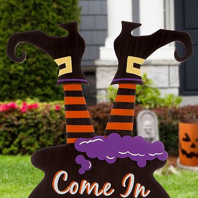 Glitzhome 32"H Halloween Witch Yard Stake, Wooden Standing Decor or Hanging Decor