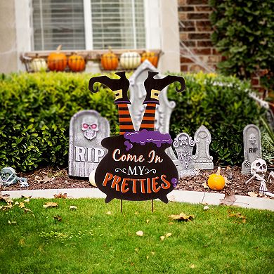 Glitzhome 32"H Halloween Witch Yard Stake, Wooden Standing Decor or Hanging Decor