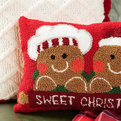 Glitzhome Hooked Gingerbread Boy & Girl Pillow, Christmas Throw Pillows Cushion, 18" Lx12 H