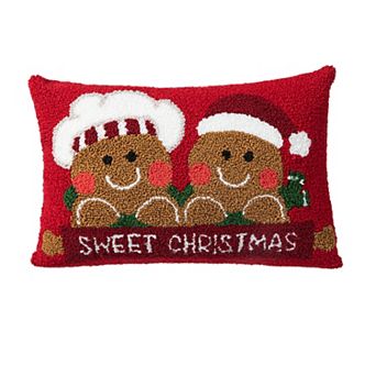 Glitzhome Hooked Gingerbread Boy & Girl Pillow, Christmas Throw Pillows Cushion, 18" Lx12 H