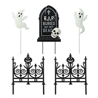 Glitzhome 24"H Set of 5 Graveyard Set Yard Stake, Halloween Metal Hanging Wall Decor