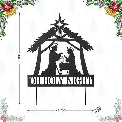 Glitzhome 30" H Nativity Scene Yard Stake,Metal Christmas OH HOLY Night Manger Wall Decor