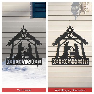 Glitzhome 30" H Nativity Scene Yard Stake,Metal Christmas OH HOLY Night Manger Wall Decor