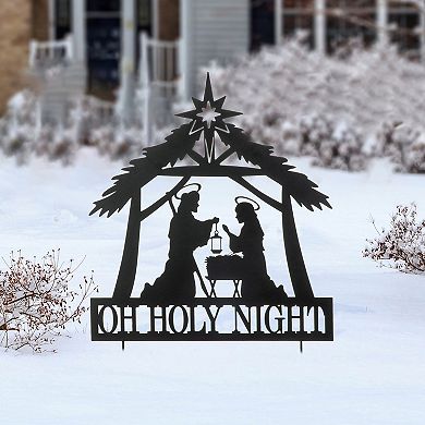 Glitzhome 30" H Nativity Scene Yard Stake,Metal Christmas OH HOLY Night Manger Wall Decor