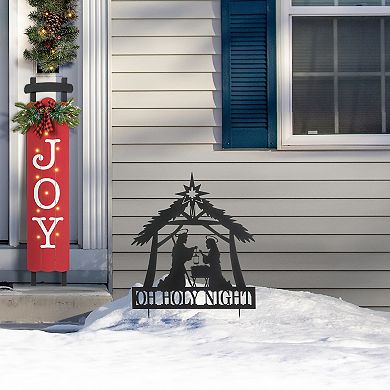 Glitzhome 30" H Nativity Scene Yard Stake,Metal Christmas OH HOLY Night Manger Wall Decor