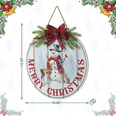 Glitzhome Christmas Wall Sign Decoration, Merry Christmas Hanging Sign Wall Decor,15"D