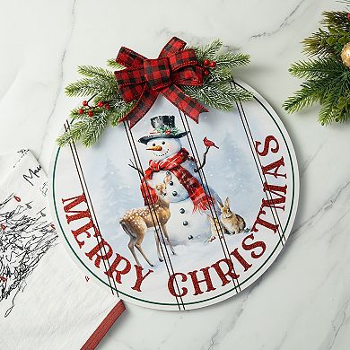 Glitzhome Christmas Wall Sign Decoration, Merry Christmas Hanging Sign Wall Decor,15"D