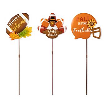 Glitzhome Set of 3 Thanksgiving Turkey Yard Stakes, 24" H Fall Football Turkey Garden Stakes