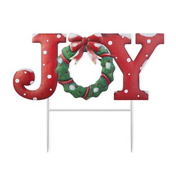 Glitzhome 23.75"L Metal Christmas JOY Yard Sign with Stake, Xmas Decorative Wall Hanging Decoration