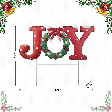 Glitzhome 23.75"L Metal Christmas JOY Yard Sign with Stake, Xmas Decorative Wall Hanging Decoration