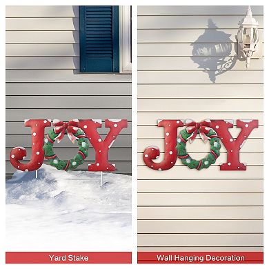 Glitzhome 23.75"L Metal Christmas JOY Yard Sign with Stake, Xmas Decorative Wall Hanging Decoration
