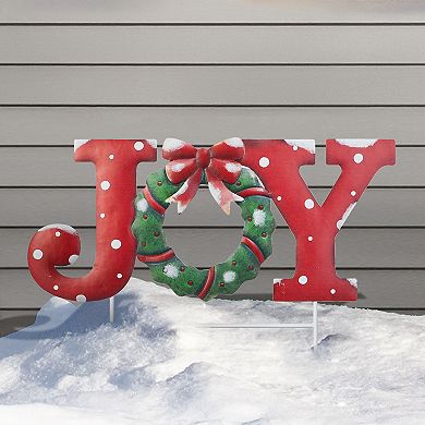 Glitzhome 23.75"L Metal Christmas JOY Yard Sign with Stake, Xmas Decorative Wall Hanging Decoration