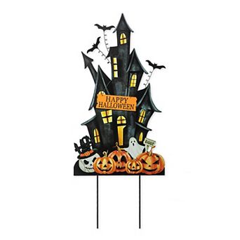 Glitzhome 32"H Haunted House Yard Stake, Halloween Metal Hanging Wall Decor