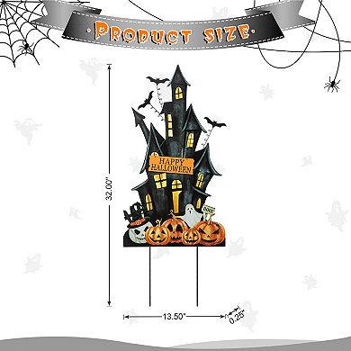 Glitzhome 32"H Haunted House Yard Stake, Halloween Metal Hanging Wall Decor