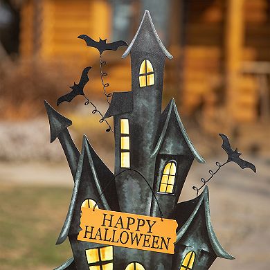 Glitzhome 32"H Haunted House Yard Stake, Halloween Metal Hanging Wall Decor