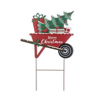 Glitzhome 30"h "merry Christmas" Metal Wagon Yard Stake