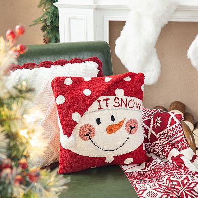 Glitzhome Hooked 3D Pillow, Christmas Throw Pillow, Decorative Pillow 14" L x 14" W