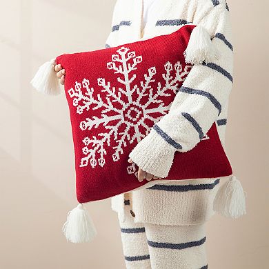 Glitzhome Christmas Knitted Acrylic Red Pillow Cover Snowflake Pattern, 18 x 18 Inch