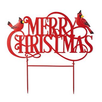 Glitzhome 24"L MERRY CHRISTMAS Yard Sign with Stake, Xmas Metal Wall Hanging Decor