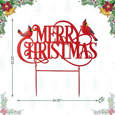 Glitzhome 24"L MERRY CHRISTMAS Yard Sign with Stake, Xmas Metal Wall Hanging Decor