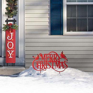 Glitzhome 24"L MERRY CHRISTMAS Yard Sign with Stake, Xmas Metal Wall Hanging Decor