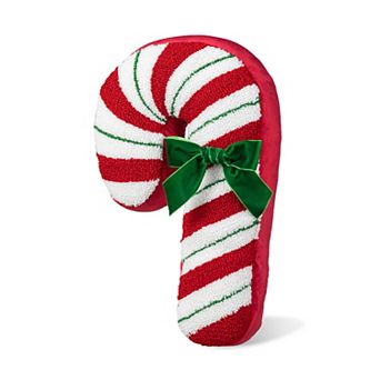 Glitzhome 15.75" H Hooked Christmas Candy Cane Shaped Pillow