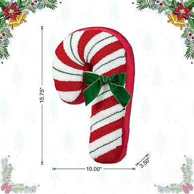 Glitzhome 15.75" H Hooked Christmas Candy Cane Shaped Pillow