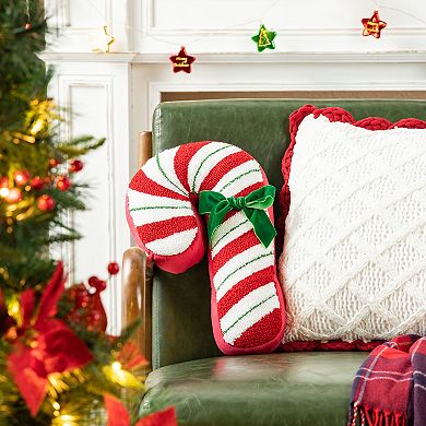 Glitzhome 15.75" H Hooked Christmas Candy Cane Shaped Pillow