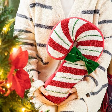 Glitzhome 15.75" H Hooked Christmas Candy Cane Shaped Pillow