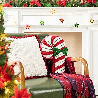 Glitzhome 15.75" H Hooked Christmas Candy Cane Shaped Pillow