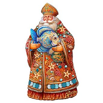 Santa with Fish Holiday 24-Inch Handcrafted Wooden Door Hanger & Wall Art by G. DeBrekht