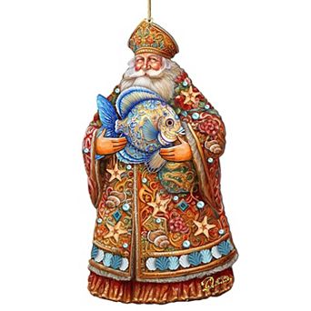 Santa With Fish Wooden Christmas Ornaments By G. Debrekht