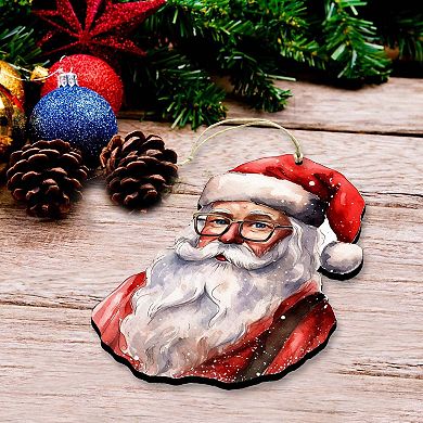 Jolly Santa Faces Wooden Christmas Ornaments Set Of 3 By G. Debrekht